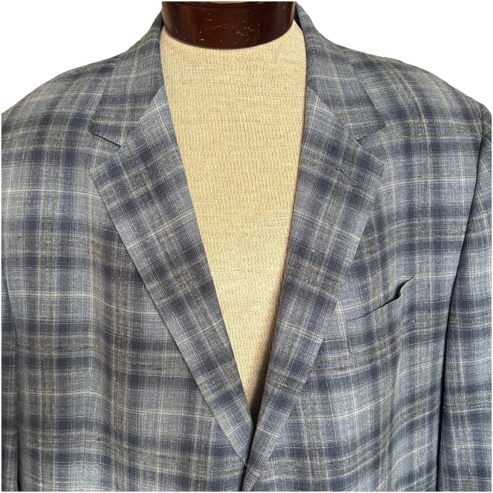 Holland & Sherry Coppley Wool Silk Windowpane‎ Blazer Jacket Men's Size 52 Blue
